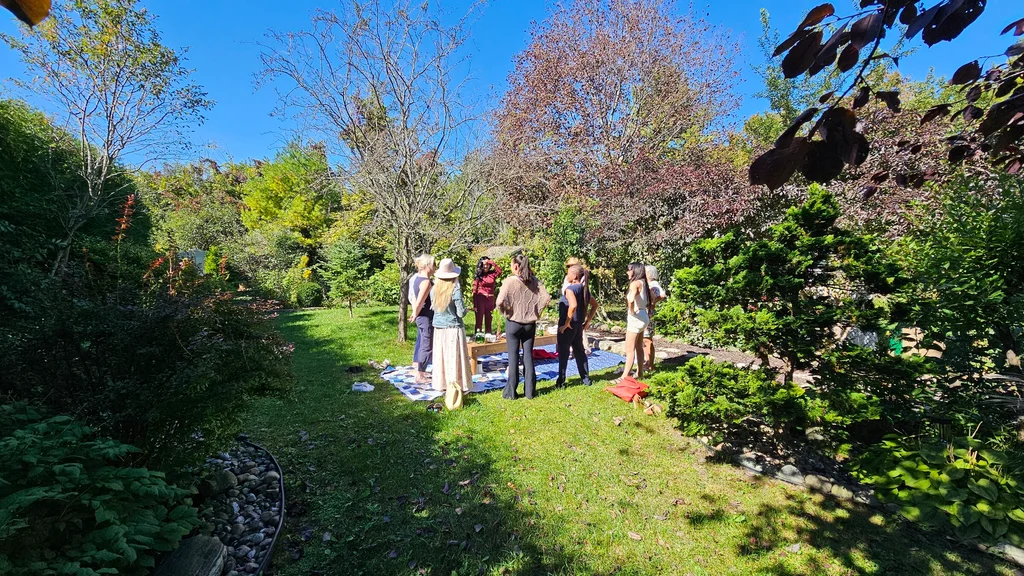 Women gathering in a circle in Nomin's garden